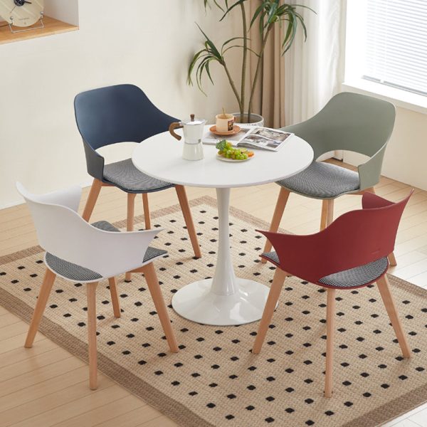 Contemporary Nordic Curved Plastic Wood Legs Dining Chair Backrest Armrest For Dining Room - Image 15