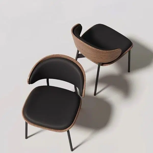 Contemporary Retro PU Wood Metal Sponge Square Curved Dining Chair Backrest For Dining Room - Image 11