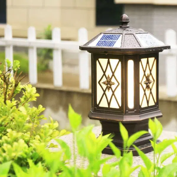 Solar European Hexagon Cage Column LED Outdoor Patio Post Head Landscape Light - Image 2