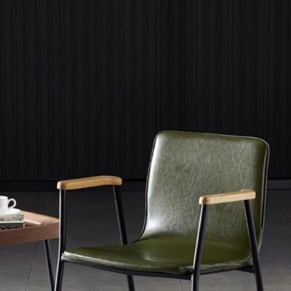 Contemporary Industrial Square Upholstered Leather Wooden Dining Chair Backrest Armrest For Dining Room - Image 5