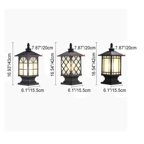 Outdoor Chinese Frosted Glass Aluminum Square Cage Post Head 1-Light Waterproof Patio Landscape Light - Image 14