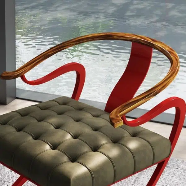 Contemporary Retro Curved Wood Leather Chair Backrest Armrest For Living Room - Image 10