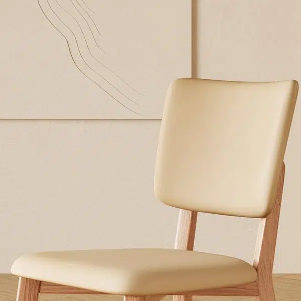 Modern Minimalist Square Wood Leather Chair Backrest Armless For Living Room - Image 4
