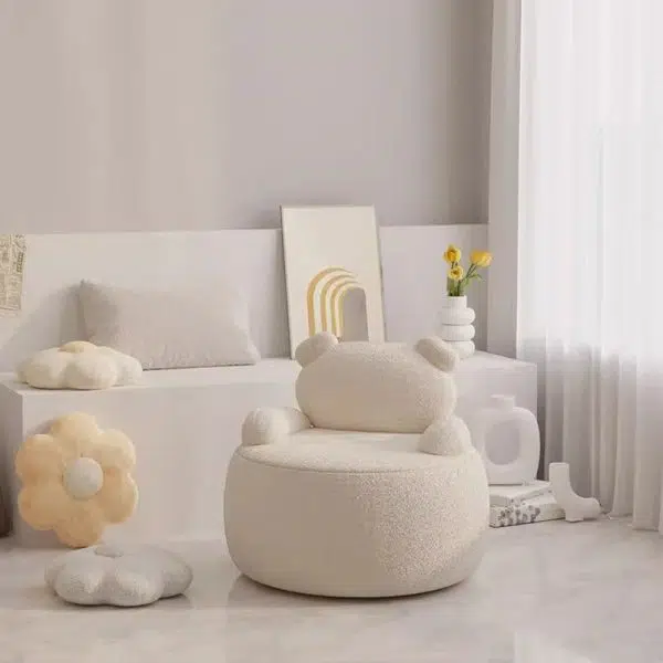 Contemporary Creative Bear Round Cushion Lambswool Solid Wood Accent Chair Backrest Armrest For Living Room - Image 10