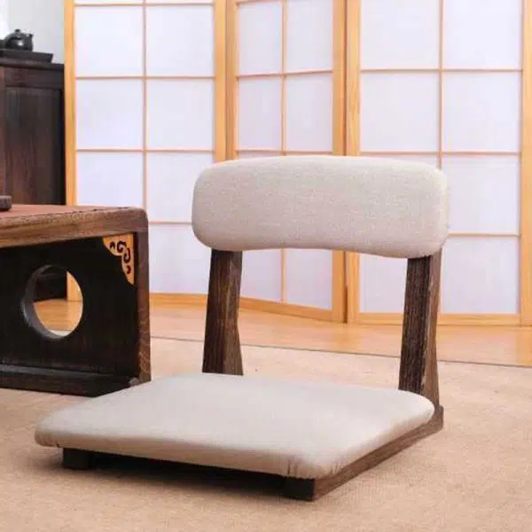 Traditional Japanese Square Paulownia Wood Cotton Linen Chair Tatami Backrest For Entertainment Room - Image 2