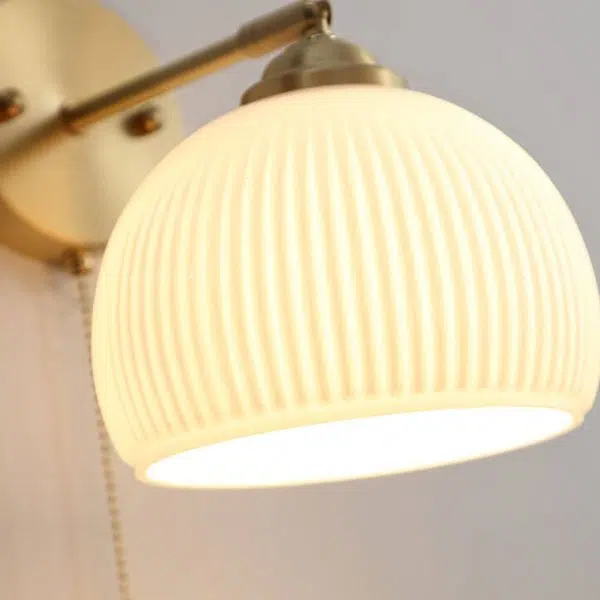 Nordic Striped Milk White Glass Brass 1-Light Pull Cord Wall Sconce Lamp - Image 11