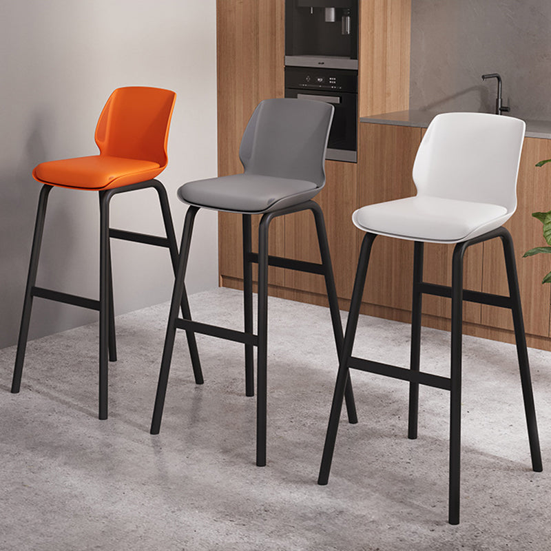 12-38f79cd3-e3ce-4fcc-87c2-c0f0f4e2df83.jpg Contemporary Nordic Square Leather Upholstered Iron Bar Stool Plastic Backrest Footrest For Dining Room - Image 1