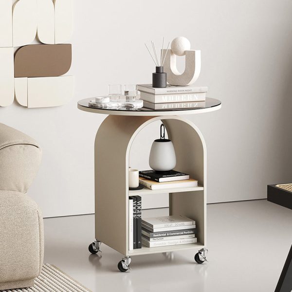 Contemporary Creative Arched Frame Top Tempered Glass Base Iron End Table 2-Cabinets For Living Room - Image 9