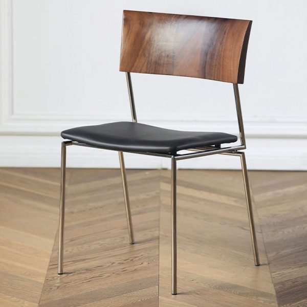 Contemporary Nordic Rectangular Curved Backrest Wood Leather Dining Chair For Dining Room - Image 3