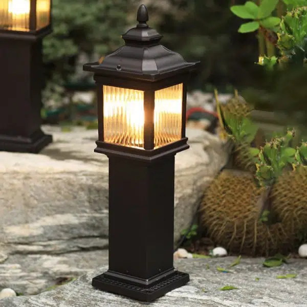 Traditional Chinese Waterproof Palace Roof Rectangular Pillar Aluminum Glass 1-Light Outdoor Lawn Landscape Light For Garden - Image 18