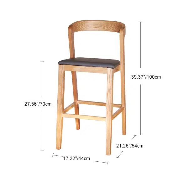Contemporary Nordic Square Curved Fabric Wood Bar Stool Backrest Footrest For Dining Room - Image 4