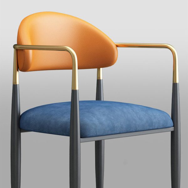 Contemporary Nordic Square Half Round Velvet Leather Iron Dining Chair Backrest Armrest For Dining Room - Image 5