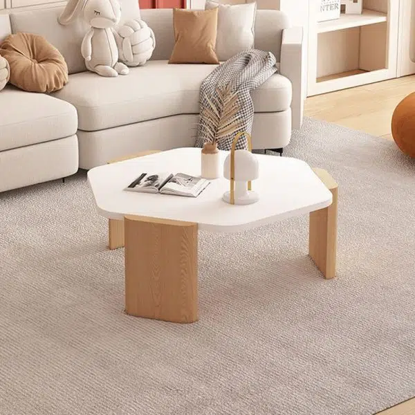 Contemporary Creative Hexagonal Plank Oak End Table 1-Tier For Living Room - Image 14