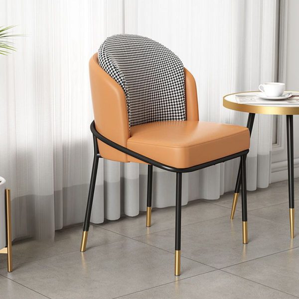 Contemporary Nordic Leather Fabric Iron Sponge Square Wraparound Dining Chair Backrest For Living Room - Image 15