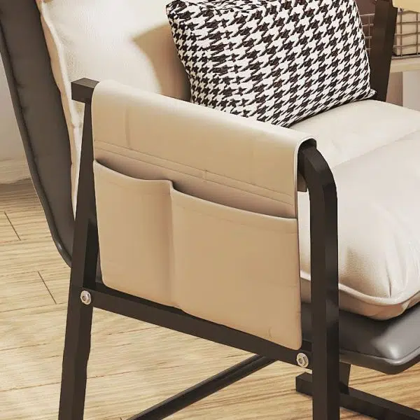 Modern Minimalist Rectangular Leather Steel Chair Backrest Armrest For Living Room - Image 9