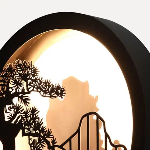 Modern Chinese Landscape Pine Zen Round LED Outdoor Wall Sconce Lamp - Image 11