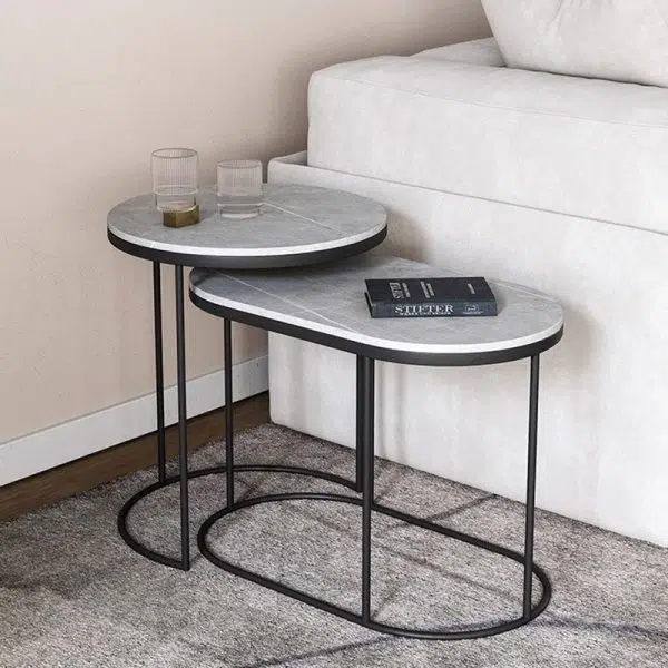 Contemporary Luxury Oval Sintered Stone Top Nesting End Table For Living Room - Image 16