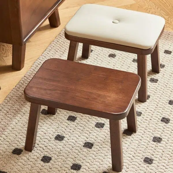 Modern Minimalist Square PU Leather Solid Wood Chair Backless Armless For Living Room - Image 12