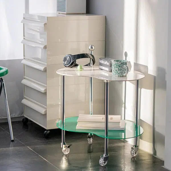 Contemporary Nordic Cloud Acrylic Stainless Steel Crystal Wheel End Table 2-Tier For Living Room - Image 11