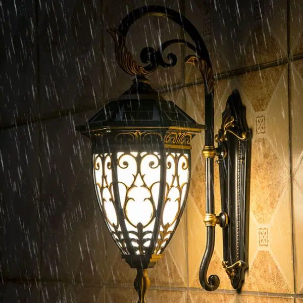 European Retro Solar Carved Lantern Aluminum Glass LED Outdoor Waterproof Wall Sconce Lamp - Image 2