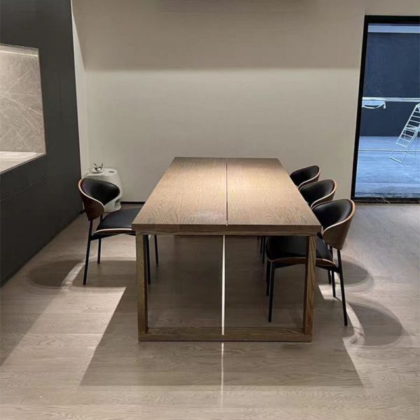 Contemporary Nordic Walnut Wood Grain Microfiber Leather Upholstered Dining Chair Backrest For Dining Room - Image 12