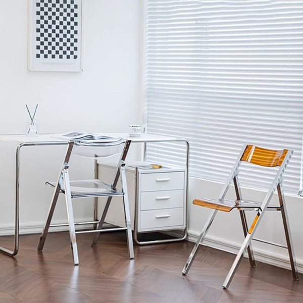 Contemporary Nordic Square Acrylic Metal Dining Chair Foldable For Dining Room - Image 2