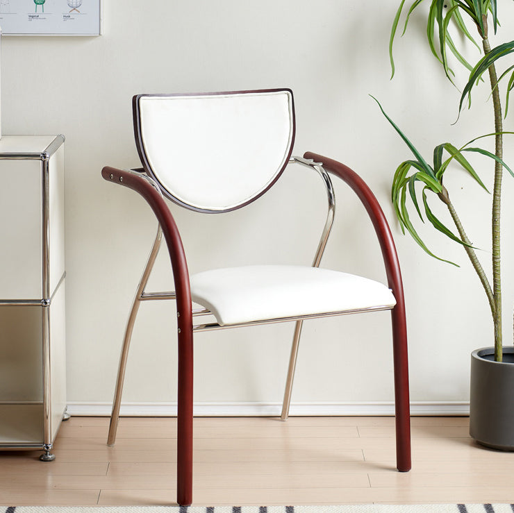 12-c976d762-d18f-4c15-b82f-d23195150adb.jpg Contemporary Nordic Microfiber Leather Wood Stainless Steel Sponge Semicircular Curved Dining Chair Backrest Armrest For Dining Room - Image 1