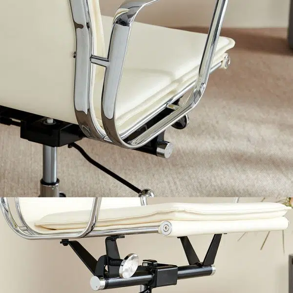 Contemporary Retro Square Upholstered Leather Aluminum Desk Chair Backrest Armrest For Home Office - Image 5