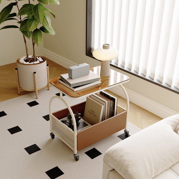 Contemporary Luxury Movable Rectangular Top Tempered Glass End Table 2-Tier For Living Room - Image 9