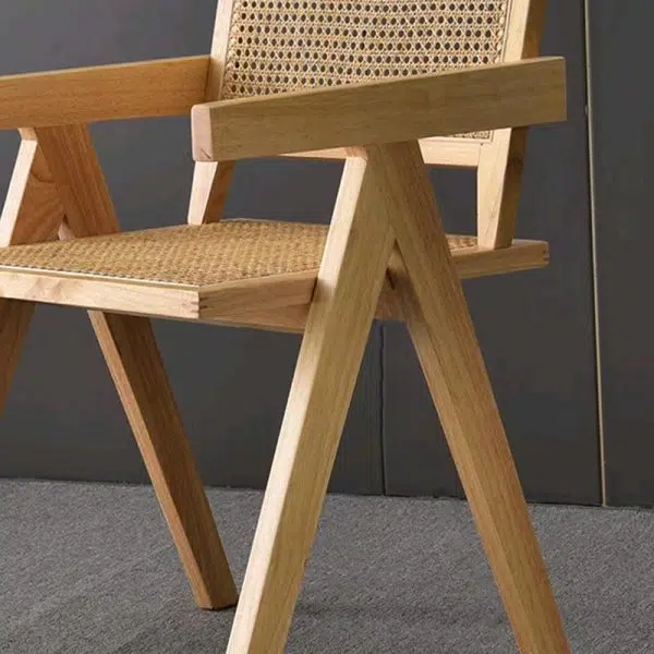 Contemporary Scandinavian Rectangular Wood Rattan Chair Backrest Armrest For Living Room - Image 11