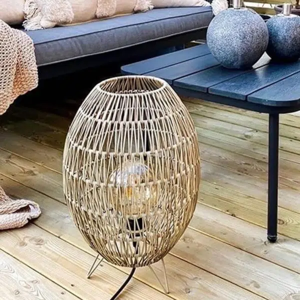 Modern Japanese Rattan Weaving Round Shaped Outdoor Waterproof Patio 1-Light Floor Lamp - Image 2
