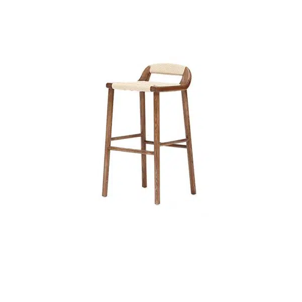Contemporary Retro Square Kraft Paper Rope Weaving Solid Wood Bar Stool Low Back Footrest For Dining Room - Image 14