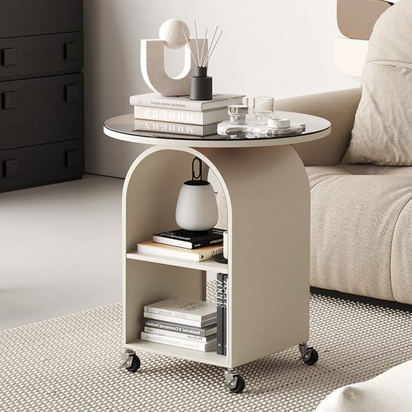 Contemporary Creative Arched Frame Top Tempered Glass Base Iron End Table 2-Cabinets For Living Room - Image 11