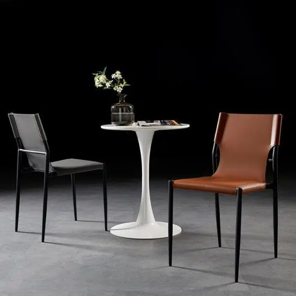 Contemporary Nordic Square Leather Carbon Steel Stackable Dining Chair Backrest For Dining Room - Image 18