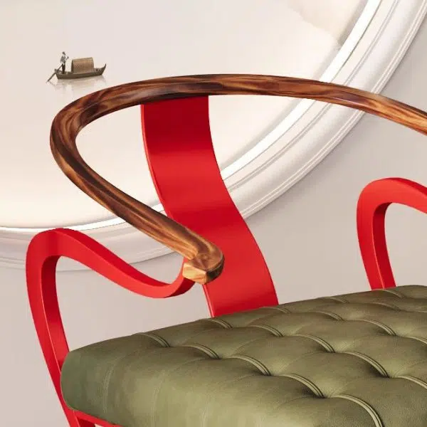 Contemporary Retro Curved Wood Leather Chair Backrest Armrest For Living Room - Image 11