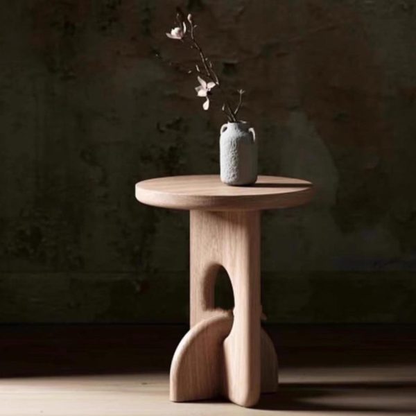 Modern Minimalist Round Cross Base Ash Wood End Table For Living Room - Image 9