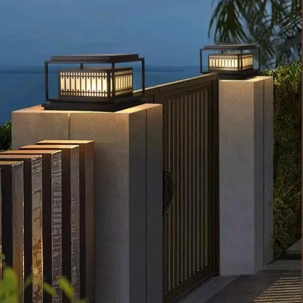 Traditional Chinese Square Stainless Steel Glass 1-Light Post Head Light For Garden - Image 16