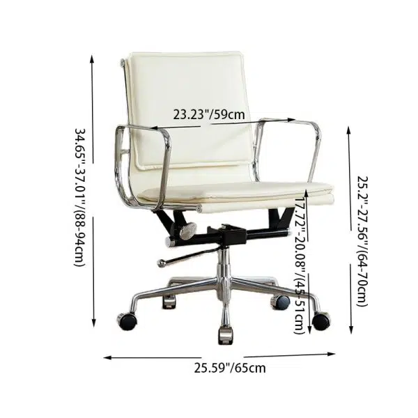 Contemporary Retro Square Upholstered Leather Aluminum Desk Chair Backrest Armrest For Home Office - Image 3