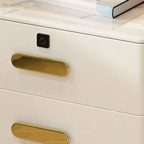 Contemporary Luxury Rectangular Rock Slab Solid Wood Leather Nightstand 2-Drawer For Bedroom - Image 9