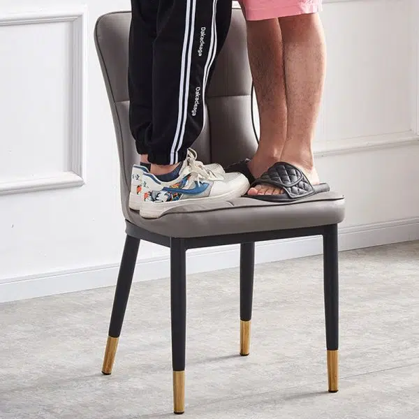 Contemporary Nordic Square Lattice Upholstered Leather Carbon Steel Dining Chair Backrest For Dining Room - Image 9