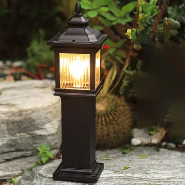 Traditional Chinese Waterproof Palace Roof Rectangular Pillar Aluminum Glass 1-Light Outdoor Lawn Landscape Light For Garden - Image 19