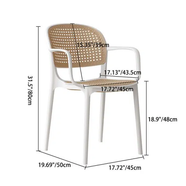 Contemporary Nordic Square Rattan Plastic Dining Chair Backrest Armrest For Dining Room - Image 4