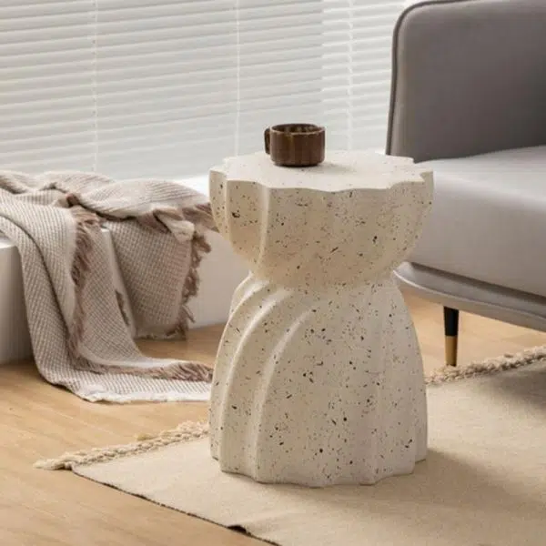 Contemporary Nordic Cylindrical Lace Hourglass Magnesium Oxide End Table For Living Room - Image 8