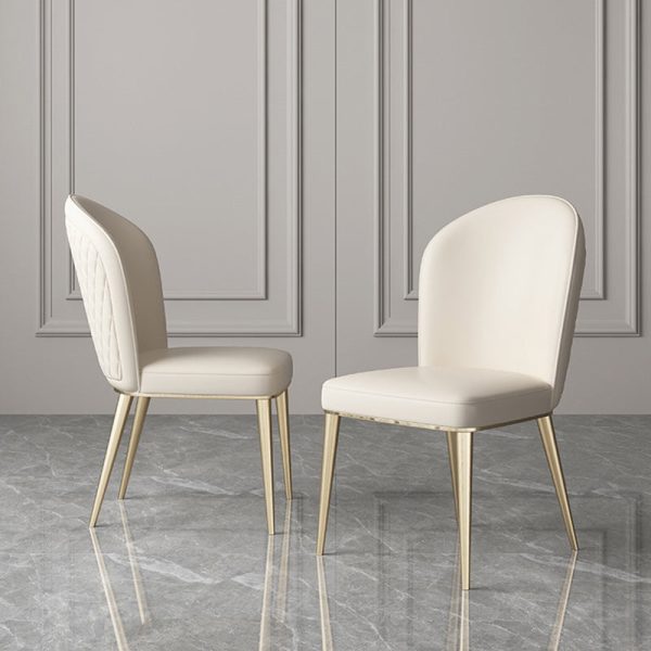 Contemporary Nordic Curved Leather Upholstered Metal Tapered Legs Dining Chair Backrest For Dining Room - Image 3