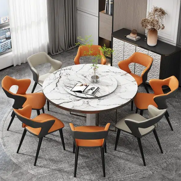 Contemporary Scandinavian Leather Fabric Carbon Steel Sponge Square Wing Dining Chair Backrest Armrest For Dining Room - Image 14