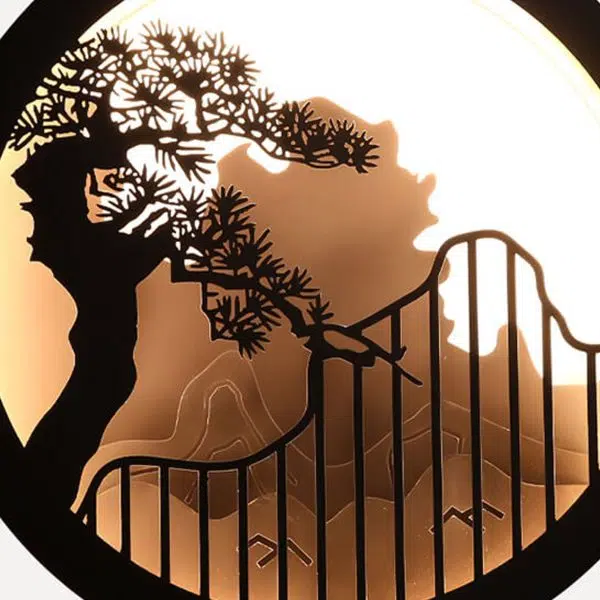 Modern Chinese Landscape Pine Zen Round LED Outdoor Wall Sconce Lamp - Image 12