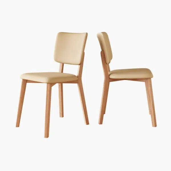 Modern Minimalist Square Wood Leather Chair Backrest Armless For Living Room - Image 15