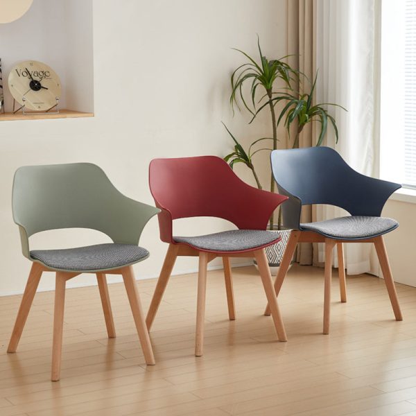 Contemporary Nordic Curved Plastic Wood Legs Dining Chair Backrest Armrest For Dining Room - Image 16