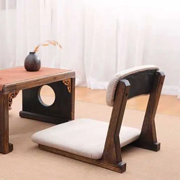 Traditional Japanese Square Paulownia Wood Cotton Linen Chair Tatami Backrest For Entertainment Room - Image 17
