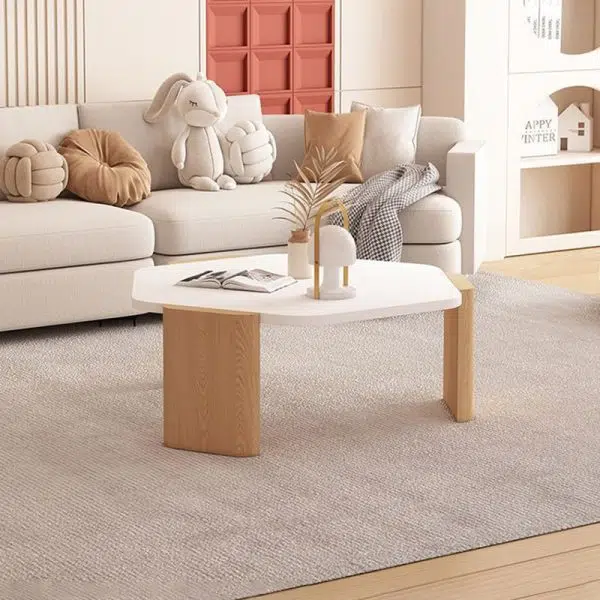 Contemporary Creative Hexagonal Plank Oak End Table 1-Tier For Living Room - Image 15